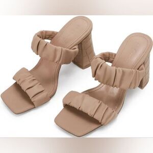 (56-3753) Coutgo Women's Ruched Slide Double Strap Square Sandals Sz 8